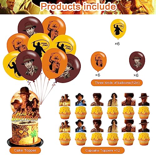 Indiana Jones Birthday Party Supplies Set - Banner, Cake Topper, Balloons & Cupcake Toppers