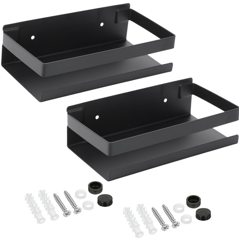 Lallisa 2 Pieces Stainless Steel Shelf Bathroom Shower Floating Shelves Wall Mounted Shower Caddy Basket Shelf Storage Organizer Shelves for Bathroom, Kitchen, Living Room(7.87 Inches/ 20 cm,Black)
