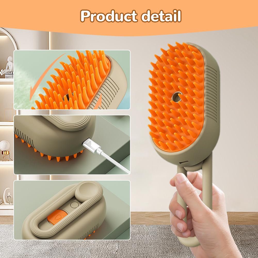 Upgraded Cat Steam Brush, 3 in 1 Pet Steam Groomer Comb, Rechargeable Pet Steam Groomer Brush for Massaging and Cleaning Shedding Pets Hair, Anti-Static Hair Removal Comb for Cats Dogs (White)