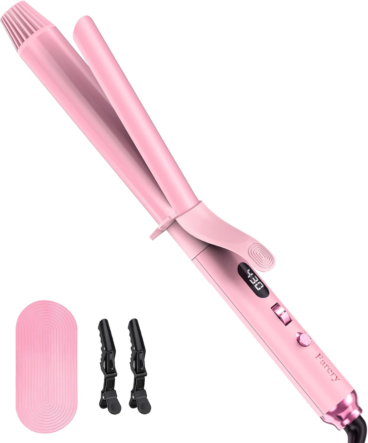 Farery Long Barrel Curling Iron - 1.25 Inch for Long Hair, Argan Oil Infused, 11 Adjustable Temps | Includes Clips & Silicone Pad