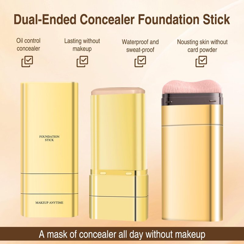 Luminous Dual-Ended Concealer Foundation Stick - Full Coverage 3-in-1 with Brush | Sweat-Resistant #1 Ivory White