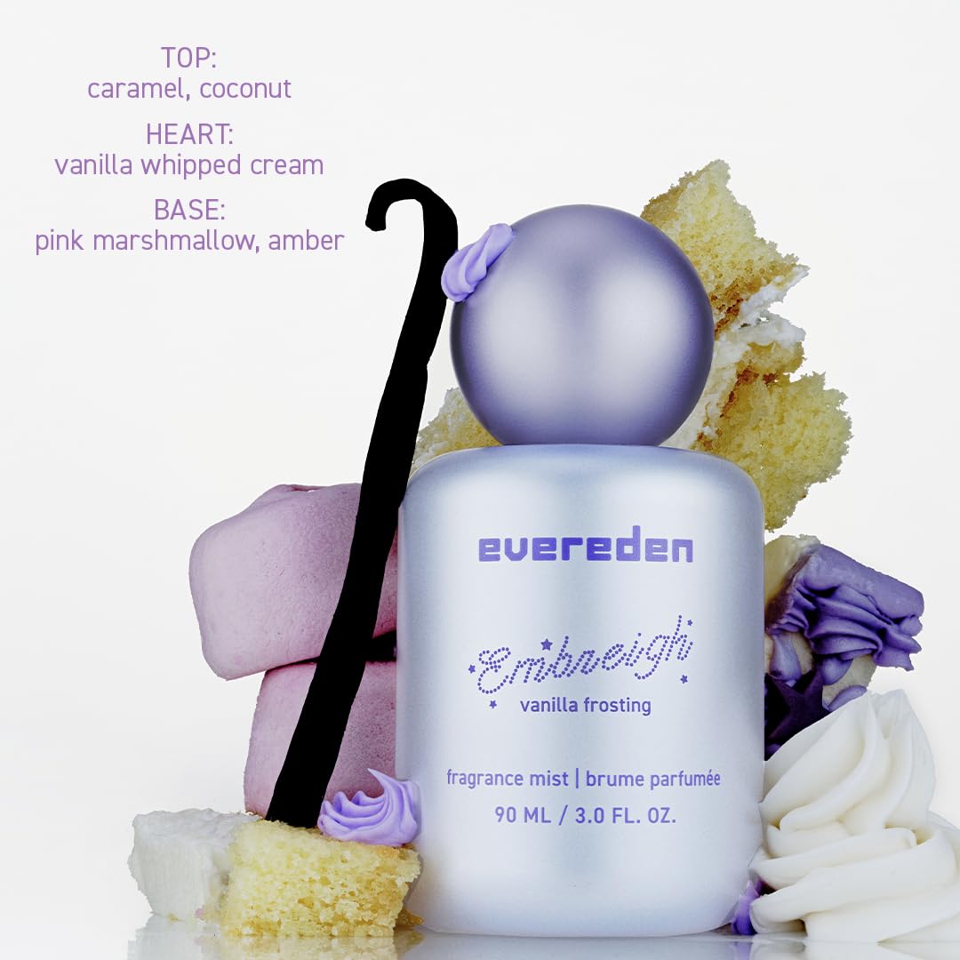 Evereden x Embreigh Hair and Body Fragrance Mist | Vanilla Frosting Limited Edition | Kids Perfume for Girls | Hair and Body Mist for Teens | Long Lasting Perfume for Teen Girls | 3 fl.oz.