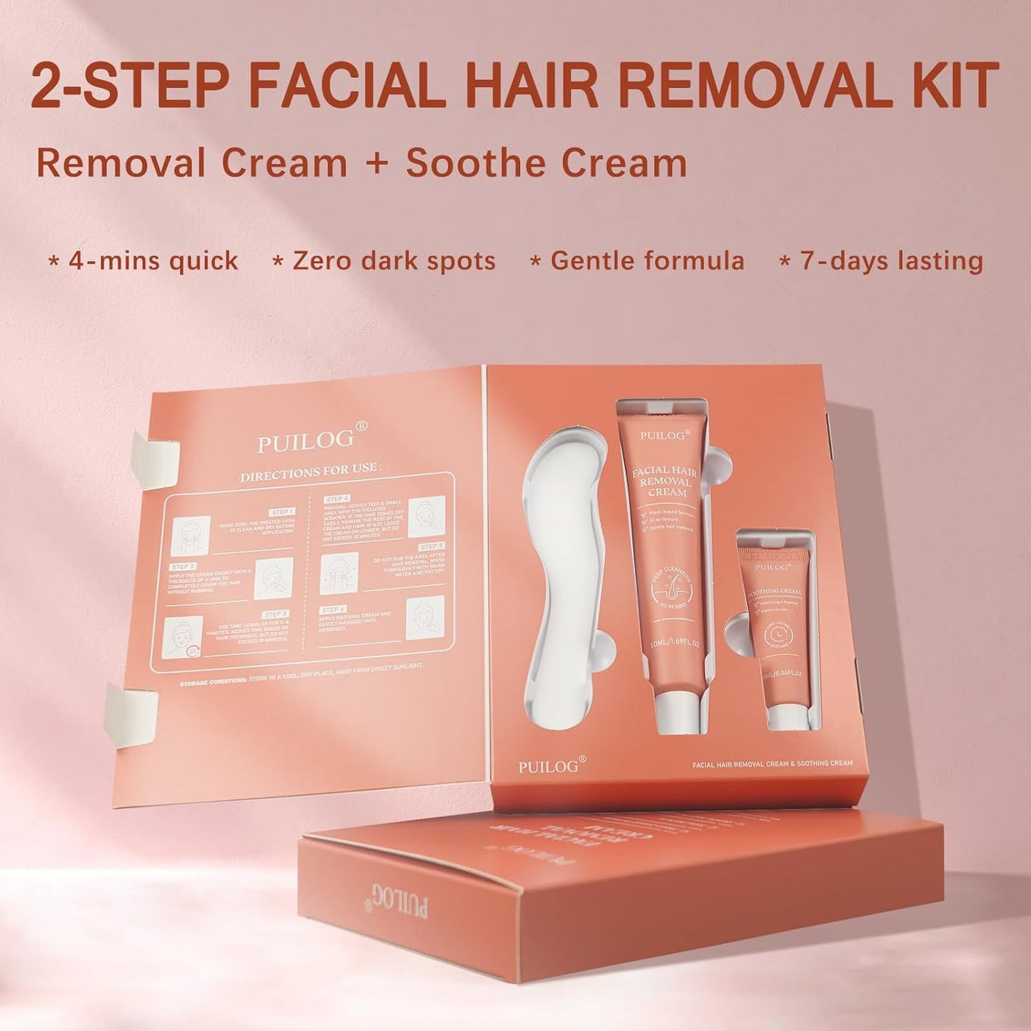 Gentle Facial Hair Removal Cream Kit for Women | Painless Depilatory Cream for Sensitive Skin - 2.37 Fl. Oz