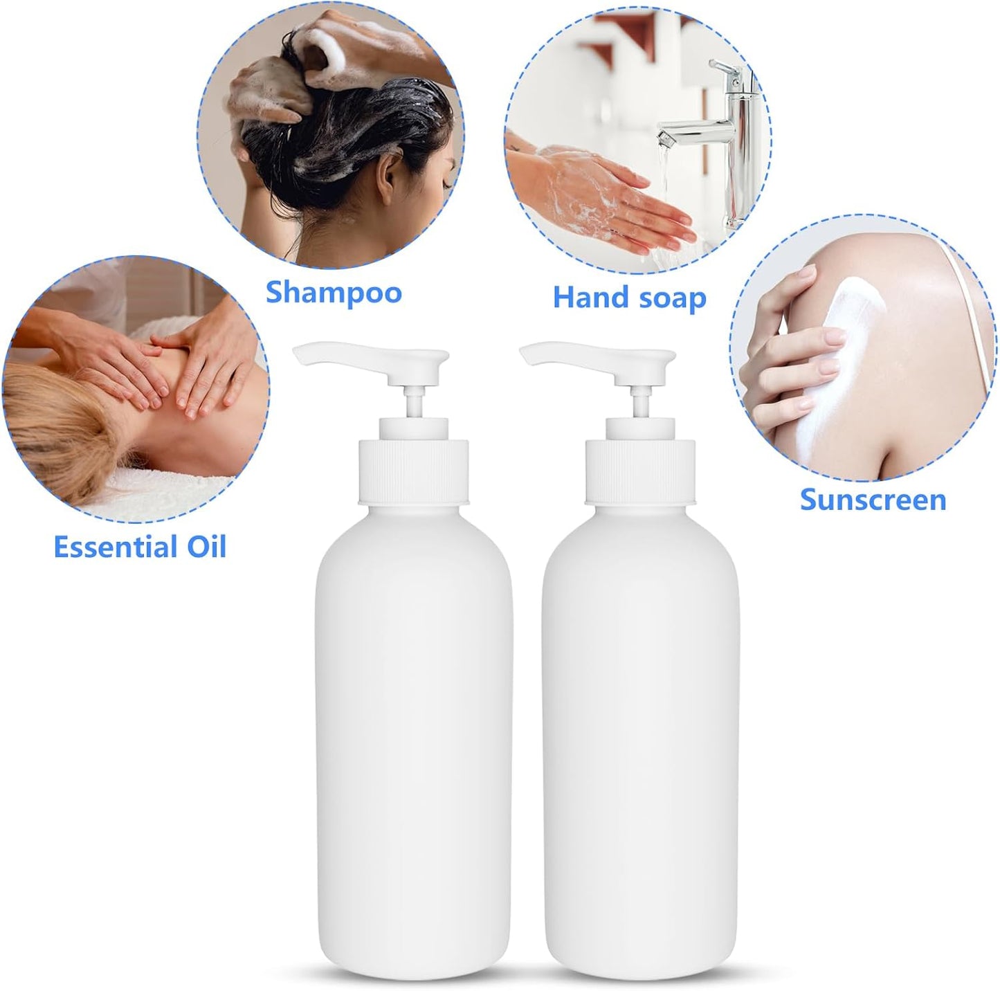Pump Bottles Dispenser - 10 Oz (300ml) for Massage Oil & Liquid Soap | 2 Pack with Labels
