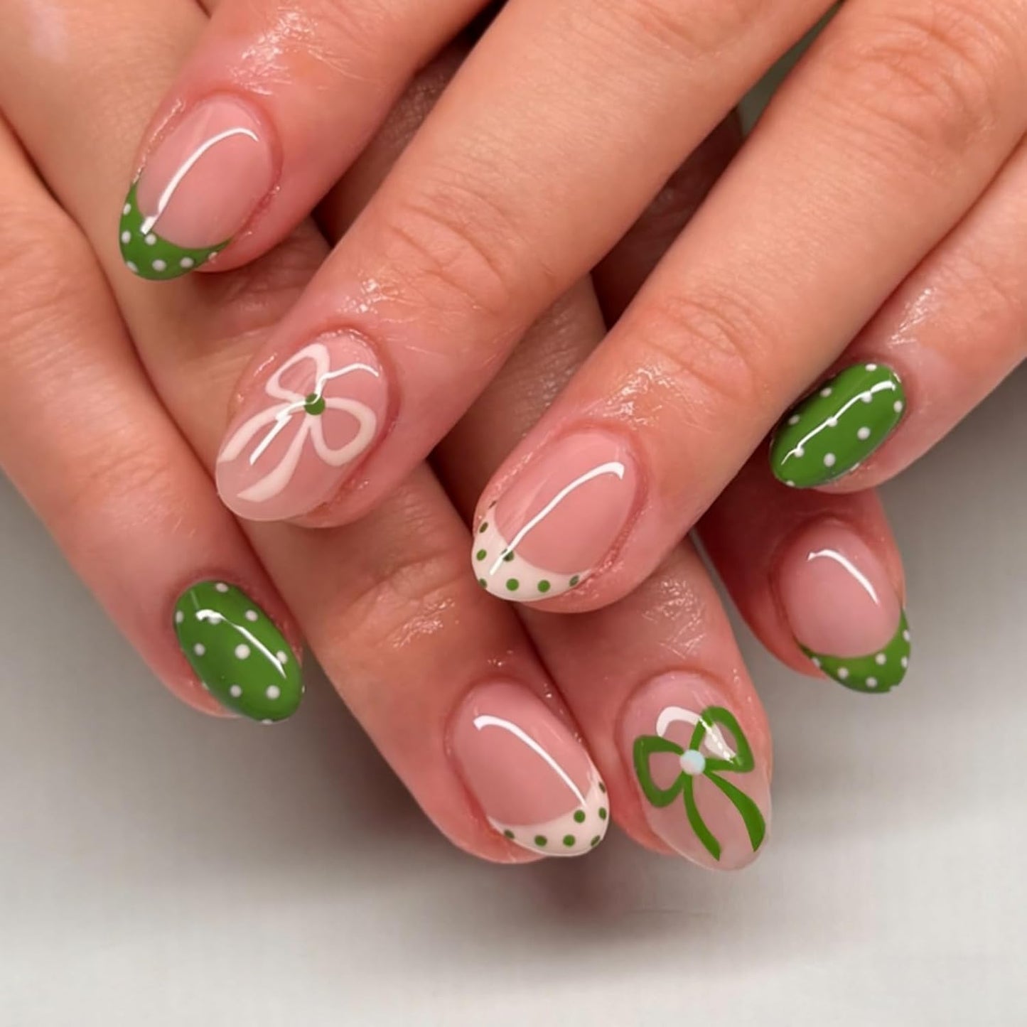 Flower Nail Press Ons - French Tip 3D Floral Butterfly Acrylic Nails | Glossy Pink Medium Almond Full Cover - 24 Pcs