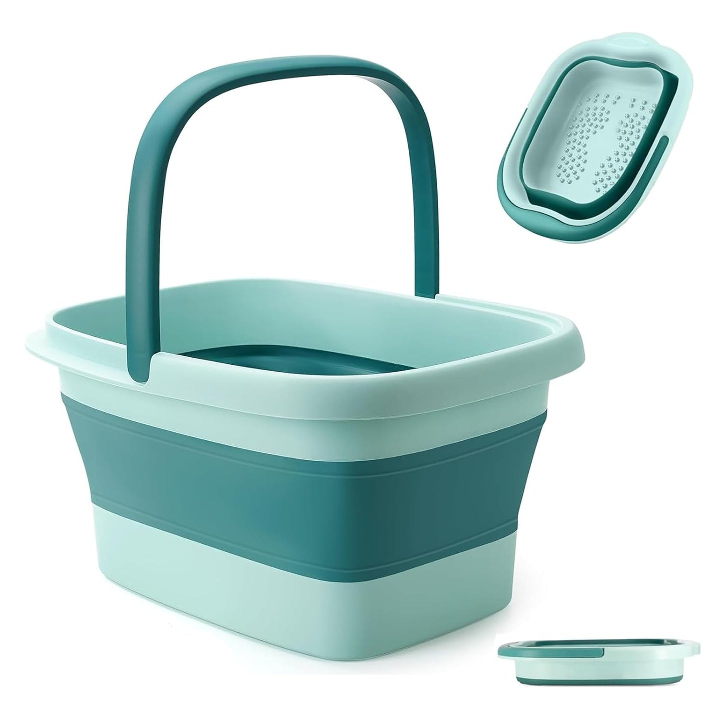 Collapsible Foot Bath Basin - Soaking Tub with Massage Acupoint for Pain Relief | Green Plastic Foot Bucket