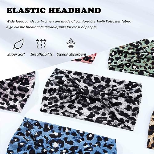 Olbye Leopard Turban Headband - Wide Boho Non-Slip Yoga Hair Wrap (H-Leopard)