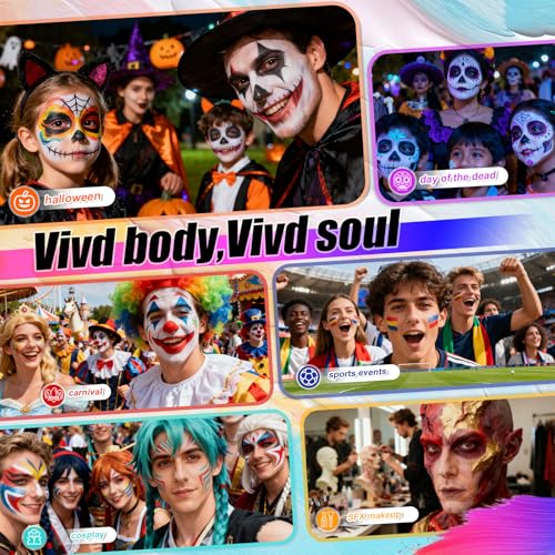 VIKUKIV 14-Color Water-Based Face & Body Paint Kit for Kids & Adults