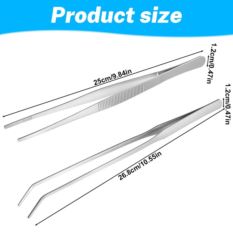 Lnngub 2 Pcs Reptile Feeding Tongs,Stainless Steel Feeding Tongs Aquarium Tweezers 10.5 in Straight & 9.8 in Curved Extra Long Tweezers for Aquarium Terrarium Lizards Snakes Bearded Dragon