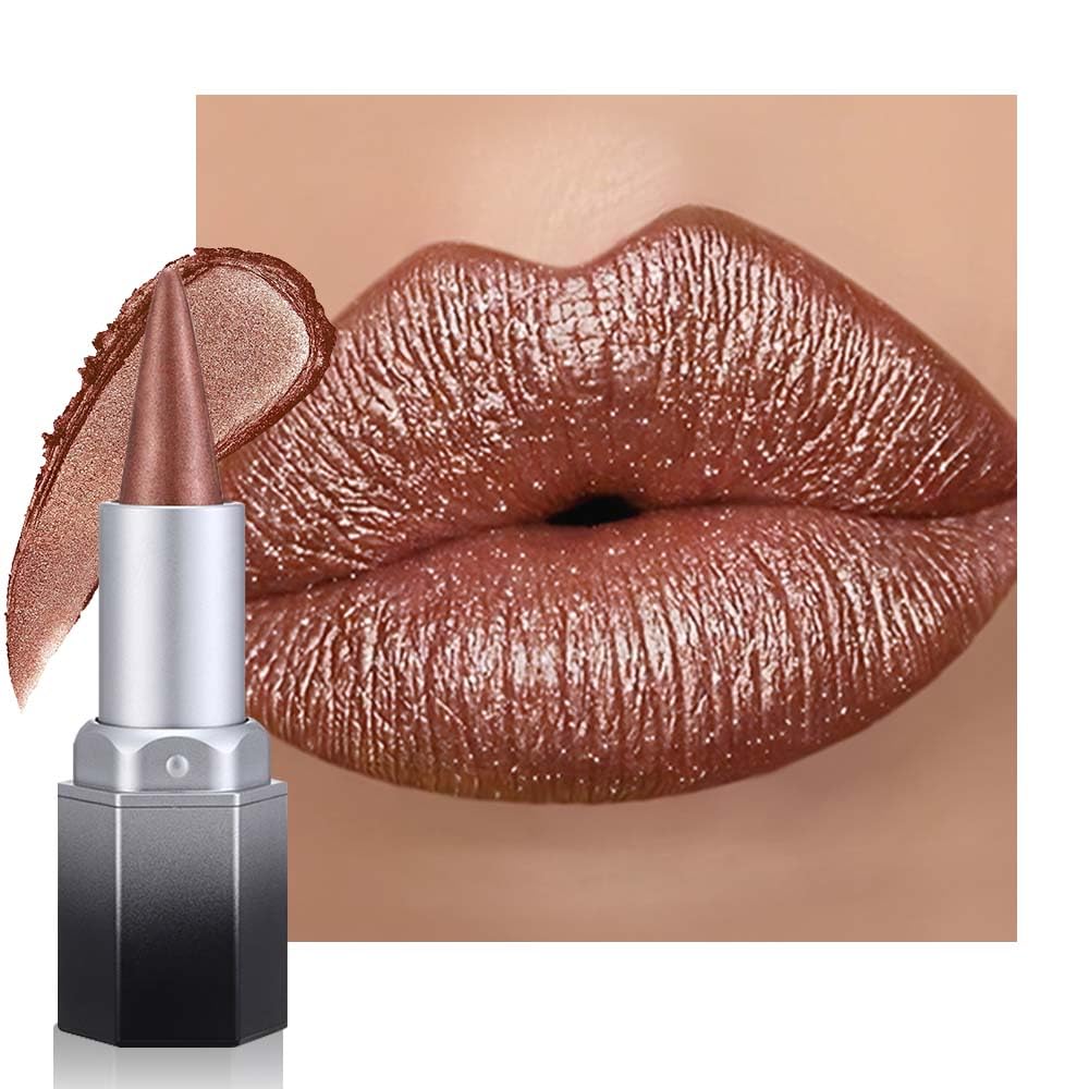 Nude Pink Shimmer Lipstick - Metallic Moisturizing Glow & Plumping Formula | Long-Lasting Waterproof (01#Nude Pink)