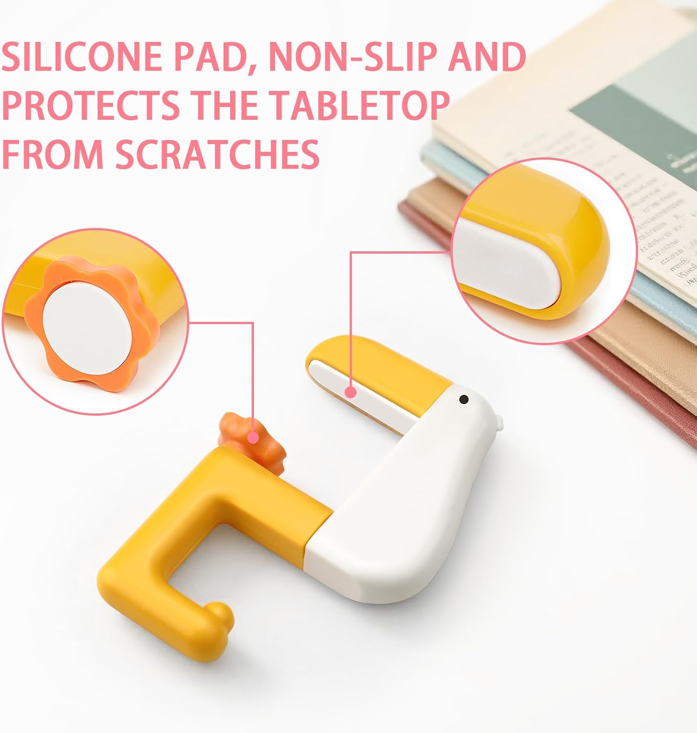 Cute Duck Shaped Purse Hook - Foldable Compact Table Holder | Adjustable Arm Clamp, Non-Slip Design, White, 2 Pieces