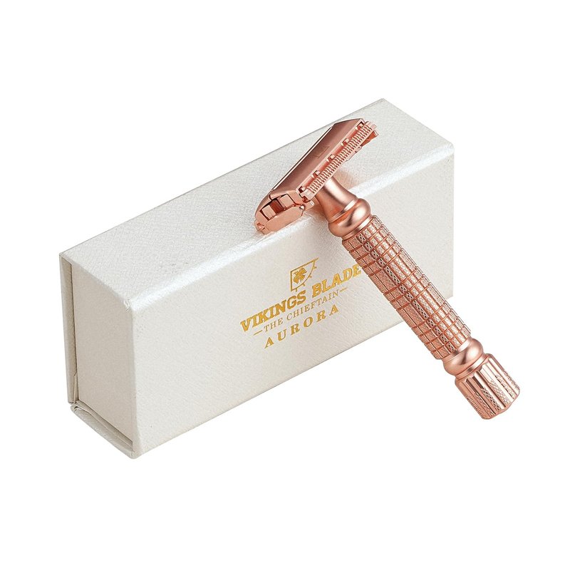 VIKINGS BLADE Double Edge Safety Razor + 5 Swedish Steel Blades + Luxury Case. Smooth, Reusable, Recyclable (Chieftain "Hera")