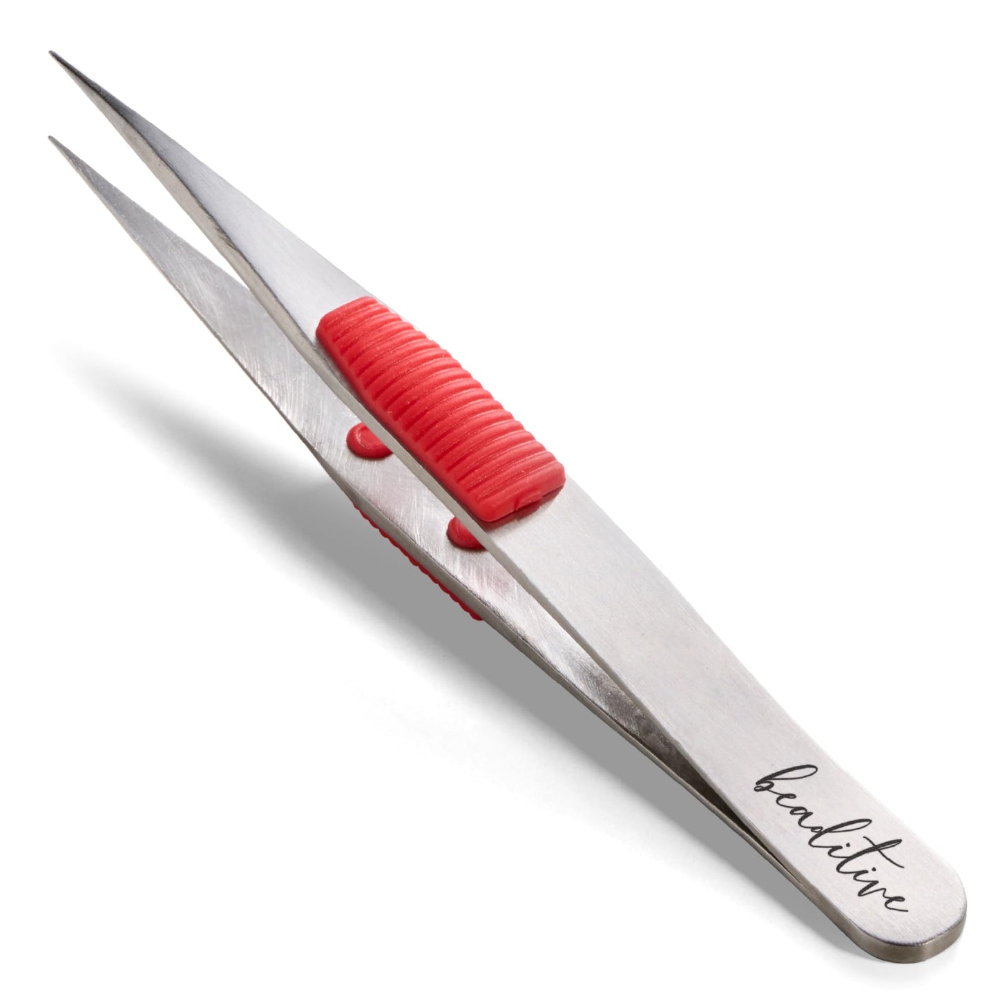 Beaditive High Precision Heavy-Duty Tweezers With Cushion - 4.7" Craft Tweezers for Sewing, Beading & DIY Crafts - Non-Serrated, Fine Point Tips - Stainless Steel Needle Nose Hobby Tweezers (Fuchsia)