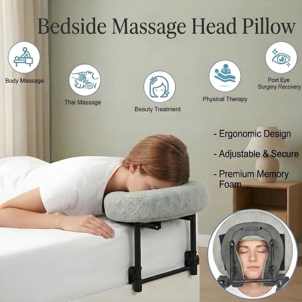 Massage Headrest for Bed - Ergonomic Face Cradle with Arm Rest & Foam Pillow | PU Leather Comfort