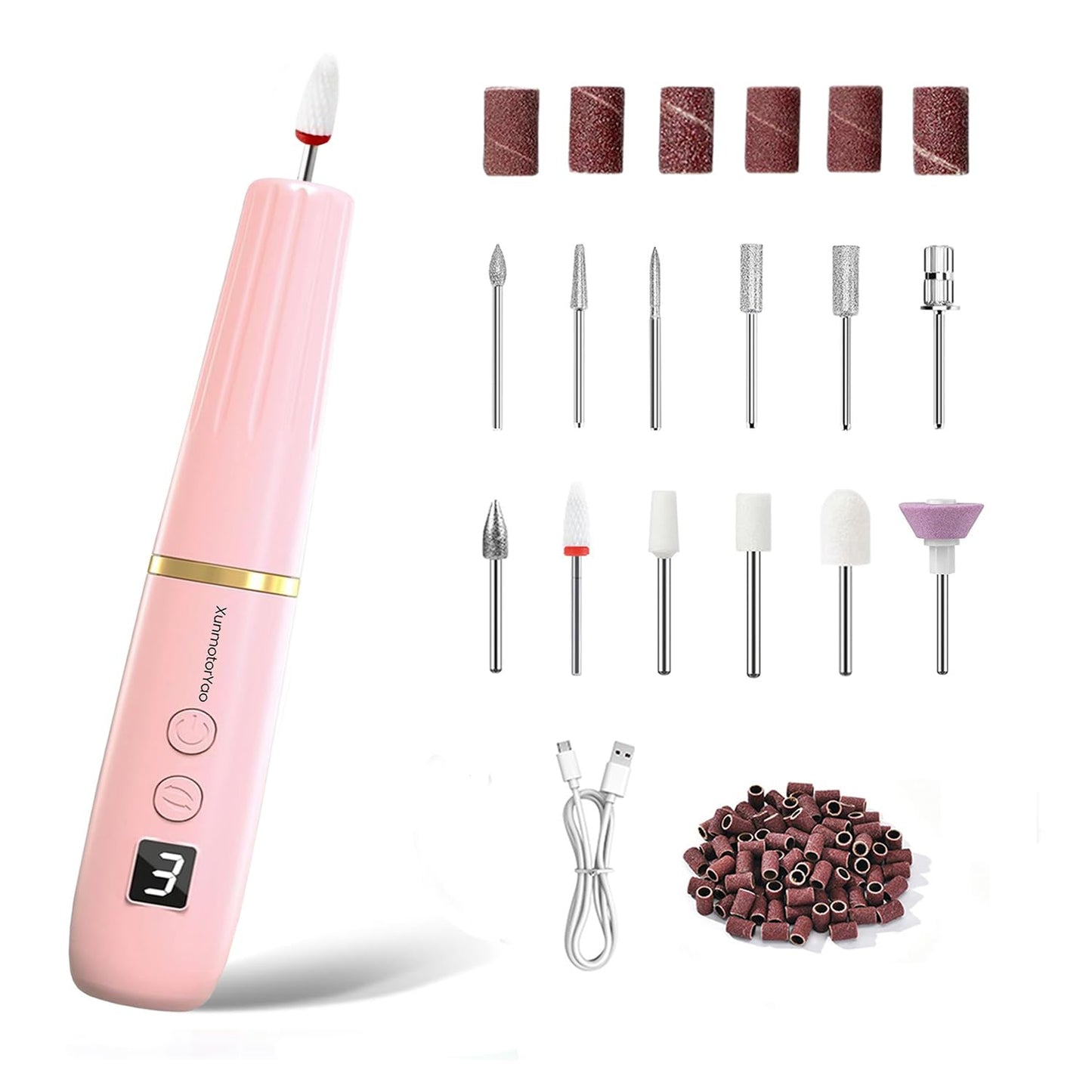 Electric Nail Drill File - Cordless 12-in-1 Acrylic Gel & Dip Kit | Portable Rechargeable Manicure Tools (Purple)