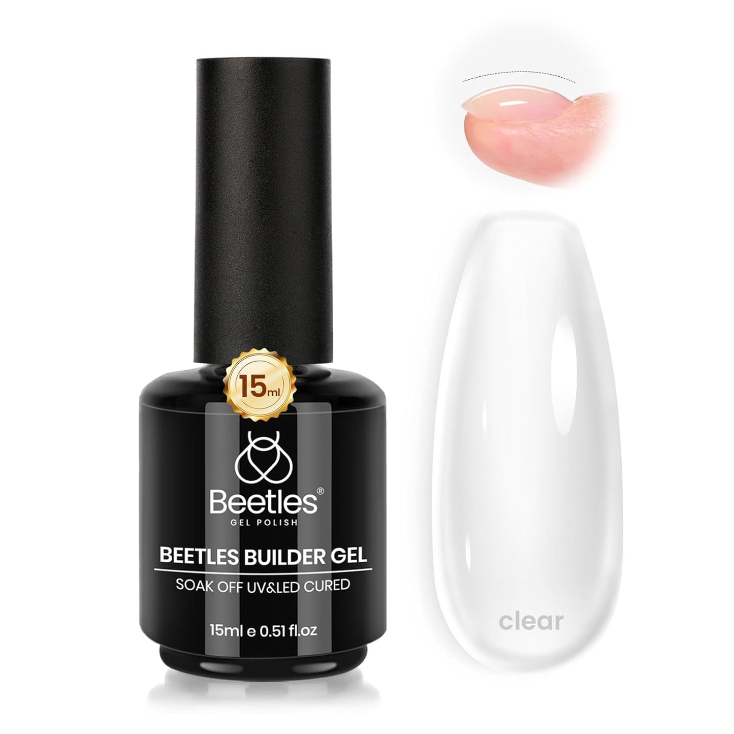 Beetles Builder Gel - 0.5oz Jelly Pink Nail Building Gel | HEMA & TPO Free, 7-in-1 Strengthening Formula for DIY Nail Art