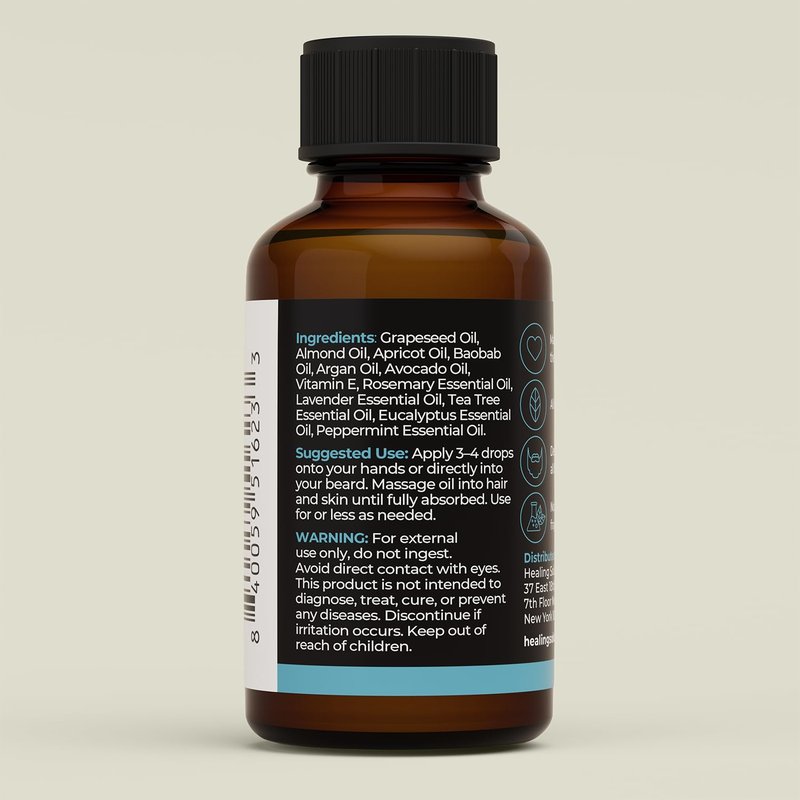 Healing Solutions Temper Beard Oil, All Natural Oil with Baobab, Argan, & Avocado Oil, 1oz, Deep Conditioning for Soft, Manageable Beard, No Synthetic Fragrance
