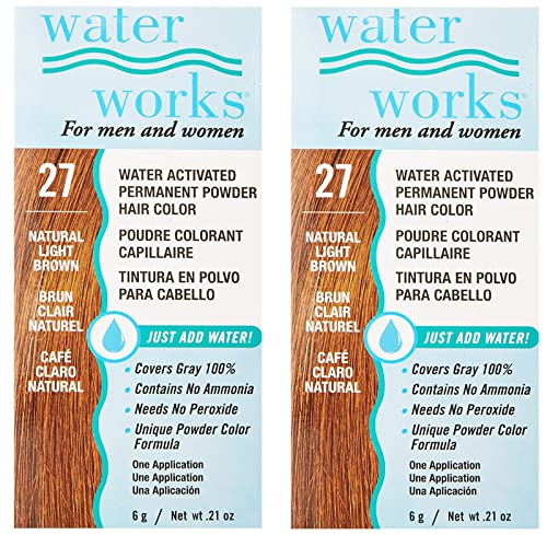 Water Works Permanent Powder Hair Color #27 Natural Light Brown - 0.21 oz (Pack of 2)