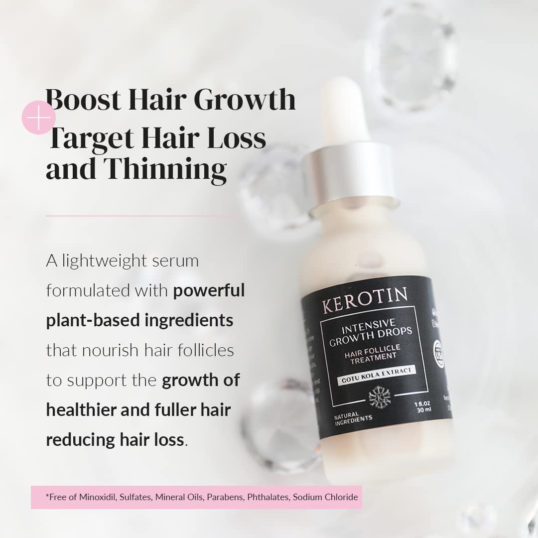 Kerotin Hair Growth Serum with Castor Oil for Hair Loss in Women, DHT Blocker, Promotes Scalp Care & Thicker Fuller Hair, Thickening Drops, Natural, Sulfate & Cruelty Free, Made in USA