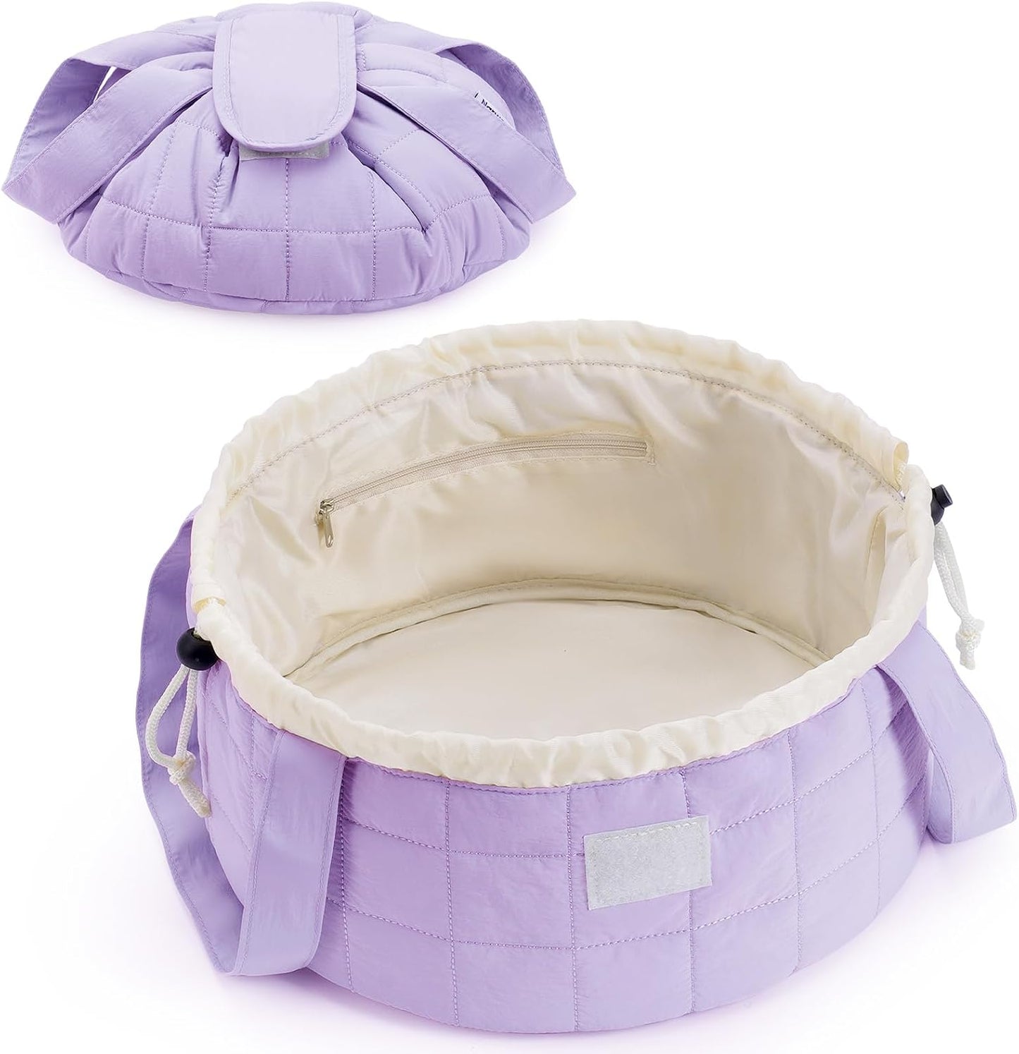 Large Pink Barrel Drawstring Makeup Bag - Stylish Cosmetic Organizer for Toiletries | Dusty Rose Color