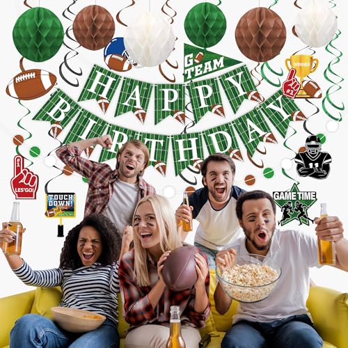Football Birthday Party Decorations - Pre-Strung Banner & Swirls