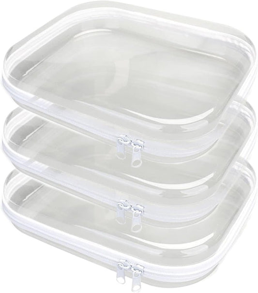 Clear Hard Plastic Zipper Case Set - Portable Travel Organizer for Makeup, Toys, Snacks | 3PCS