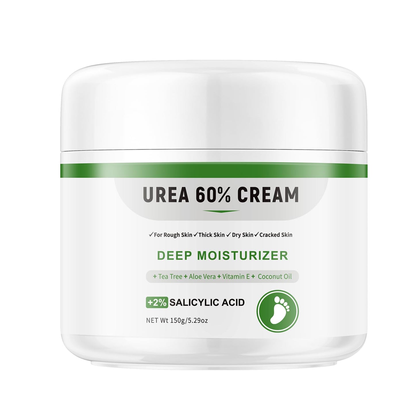 YAFUSIPE Urea Cream 60 Percent For Feet Maximum Strength Plus Salicylic Acid 2%, Tea Tree Foot Lotion For Dry Feet, Foot Cream Intensive Repair Foot Moisturizer 5.29oz