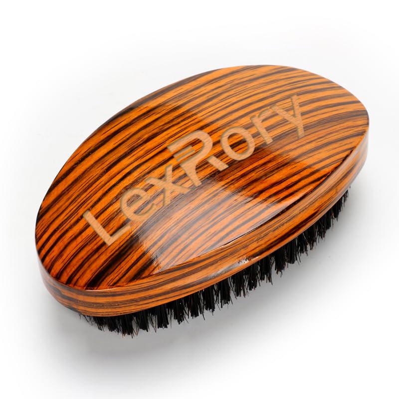 LexRory 360 Wave Brush - Medium Hard Boar Bristle Palm Brush for Men