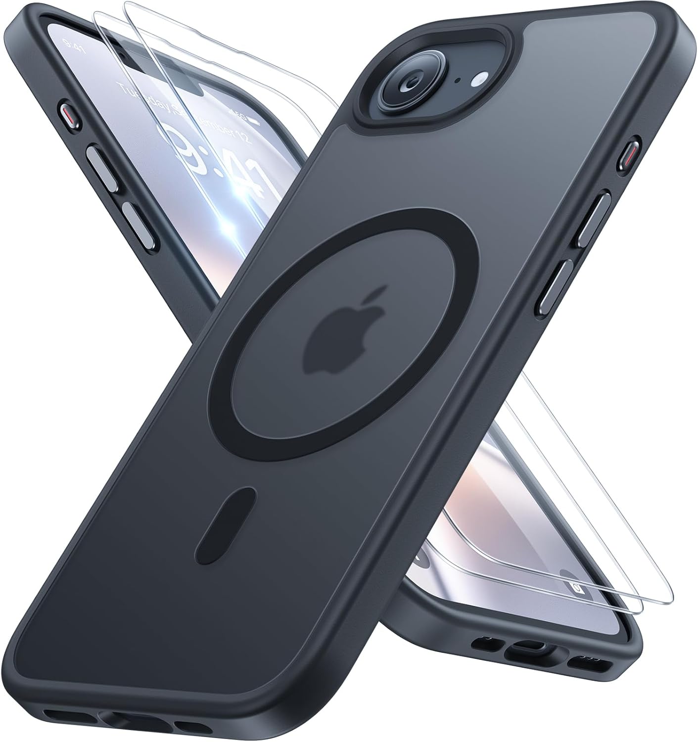 iPhone 16e/17e Case - Military-Grade Shockproof Protection with Velvet Touch | 6.1" Matte Black & 2x9H+ Screen Protectors