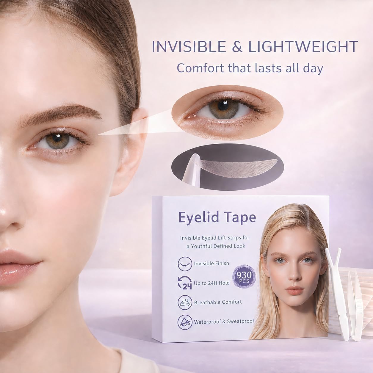 Eyelid Tape for Hooded Eyes Invisible – Eyelid Lift Strips for Sagging, Uneven，600 Count