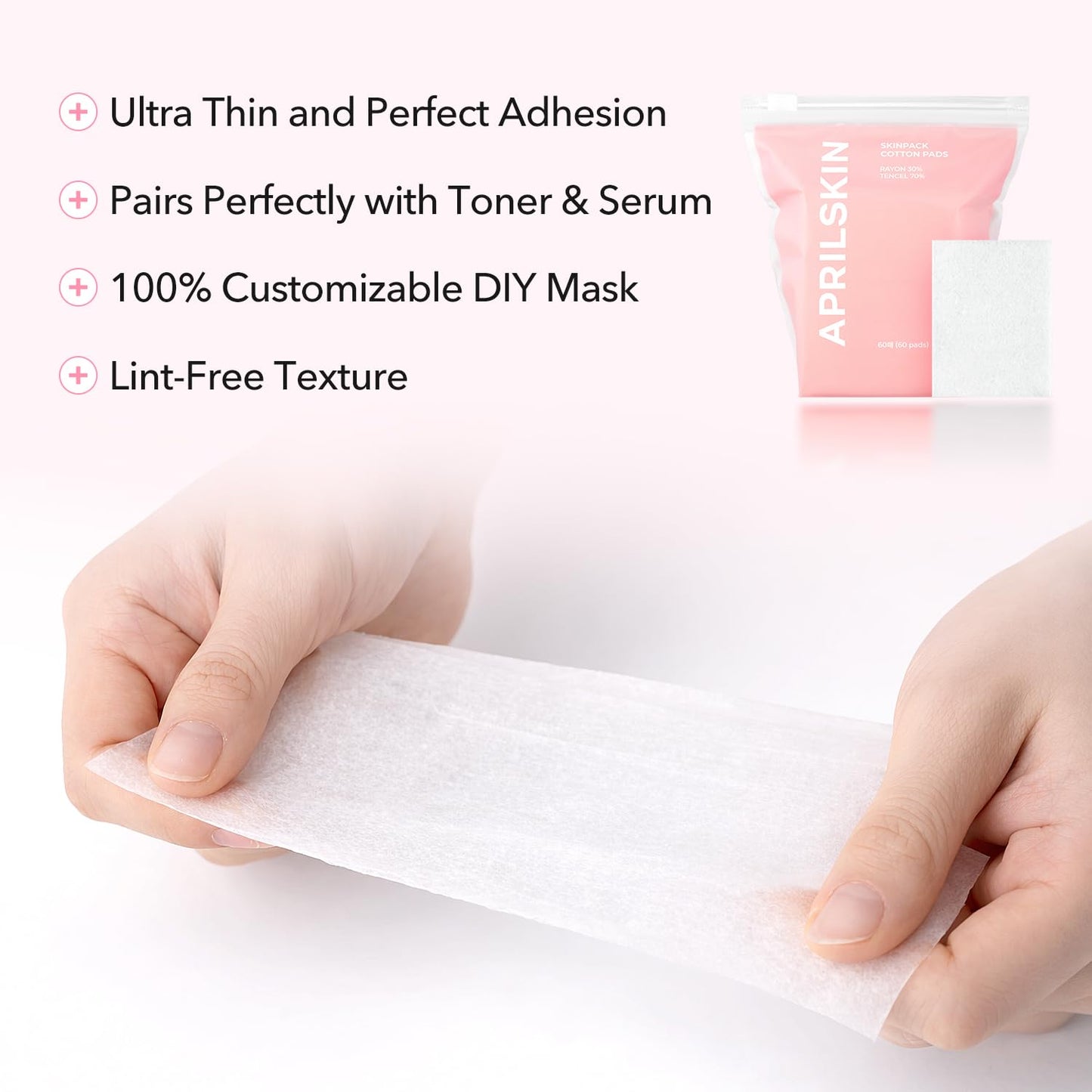 APRILSKIN Facial Pads for Toner, DIY Mask & Makeup Remover | Stretch up to 9.25" for Custom Fit | Lint-Free, Dermatologist-Approved, Sensitive-Skin Safe | Korean Skincare (60ct)