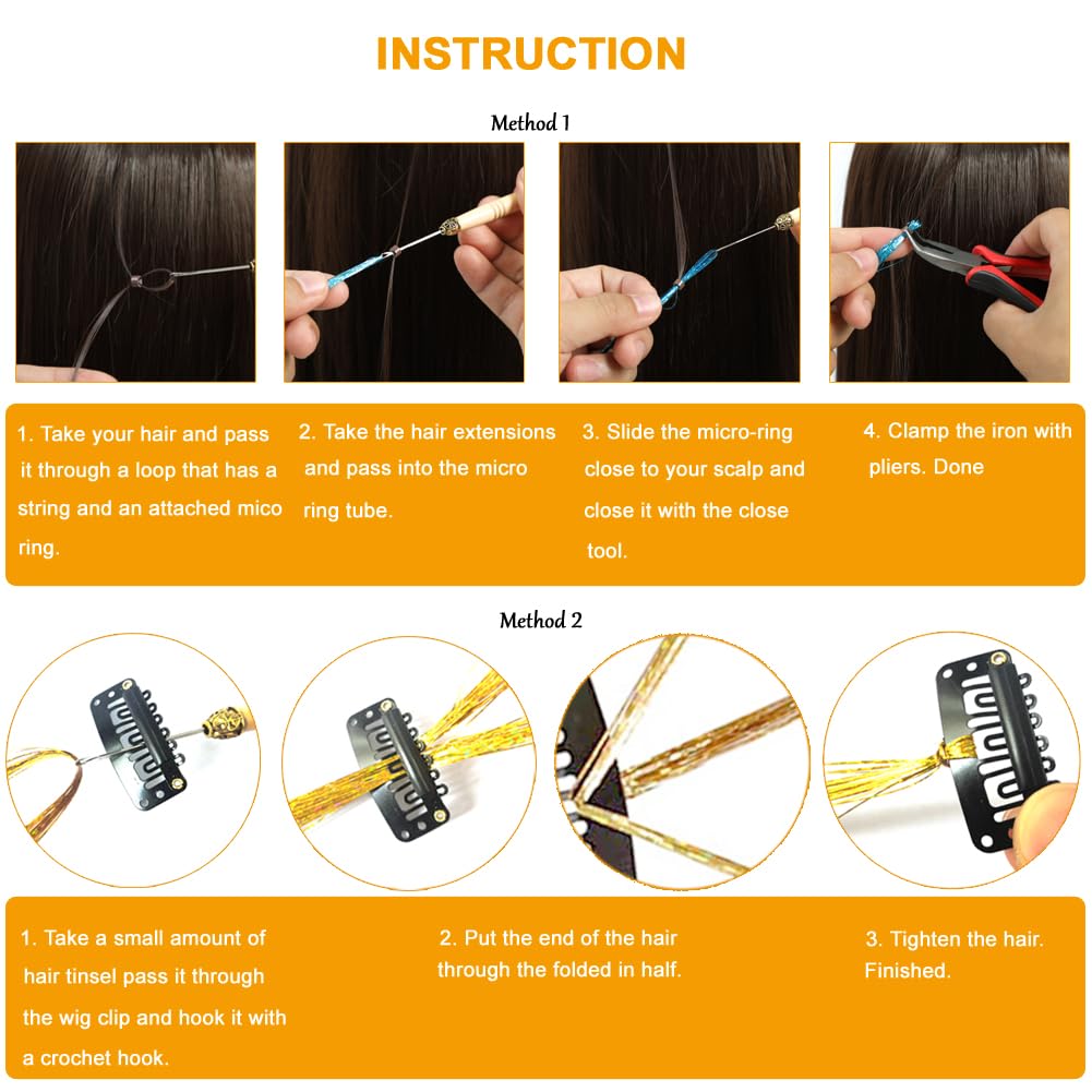 AIAIZHQH Hair Tinsel Kit (20 Colors, 8800 Strands, 48 Inches) Sparking Tinsel Hair Extensions Kit with Tools, Heat Resistant Highlights Glitter Hair Extensions Fairy Hair Accessories for Girls Women