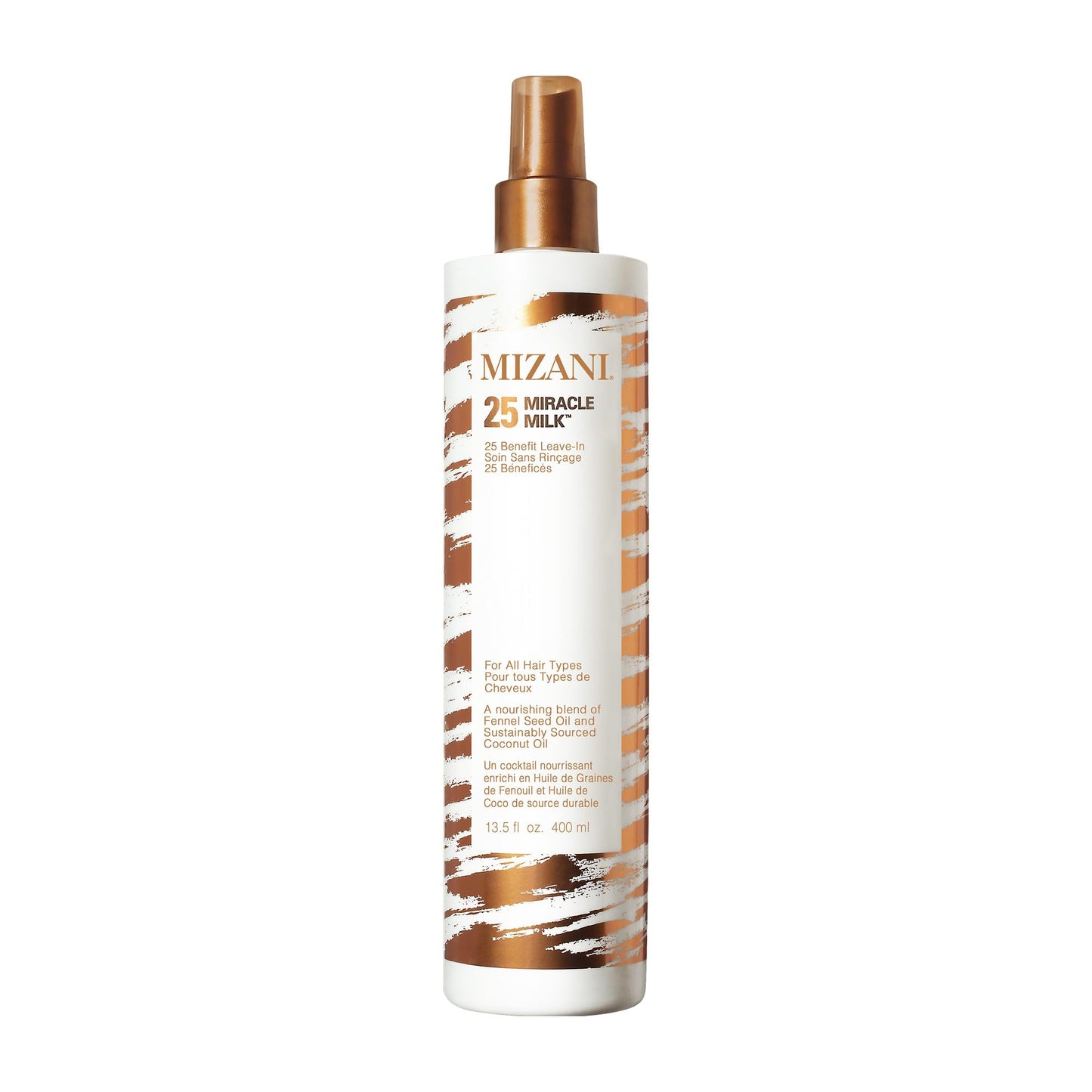 Mizani 25 Benefit Miracle Milk Leave-in Conditioner - Anti-Frizz Detangler Spray For Hair Shine, Heat Protectant, For Frizzy & Curly Hair, With Coconut Oil, 13.5 Fl Oz