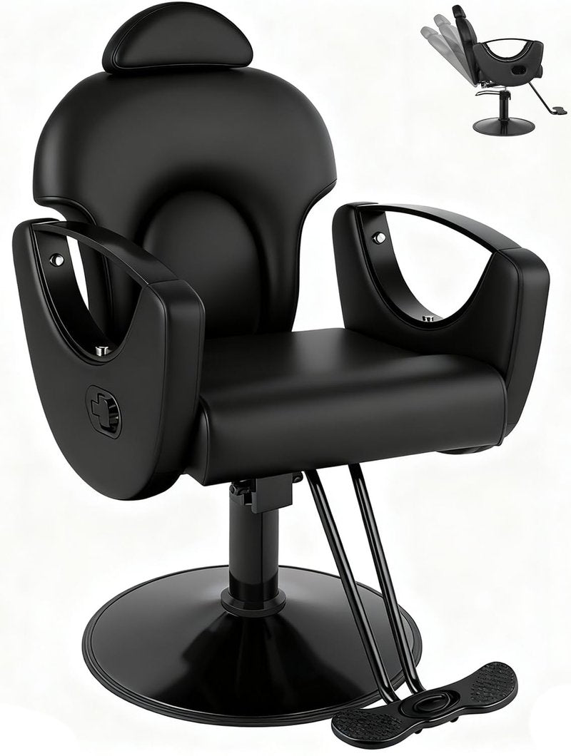 Black Salon Chair for Hair Stylist, Professional Barber Chairs Barbershop Hair Stylist Chair w/Heavy Duty Hydraulic Pump, 360° Braiding Styling Hairdresser Chairs for Spa Home Euipment, Matte Black