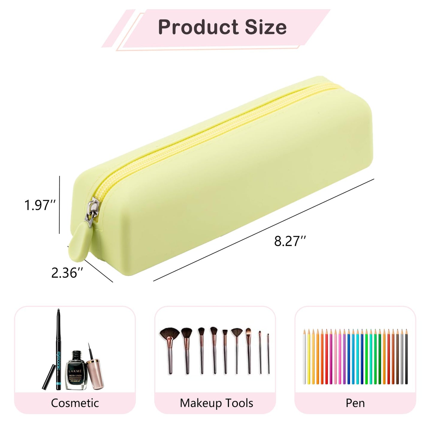 RSRSLEII Cute Silicone Makeup Brush Holder, Soft Portable Cosmetic Brush Bag with Zipper, Travel Makeup Brush Case(03Green)