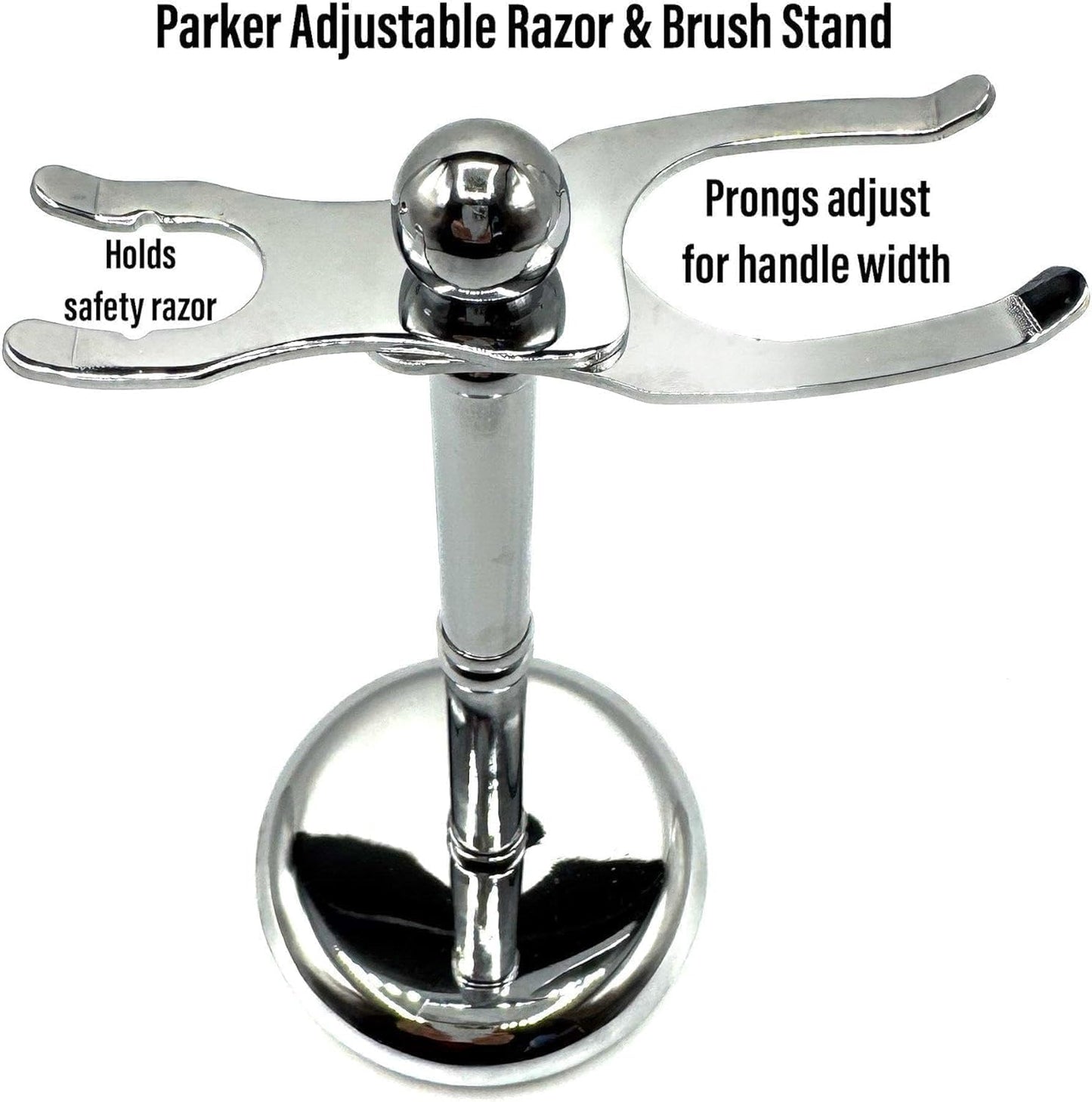 Parker Safety Razor, The Adjust-O-Stand, Adjustable Safety Razor & Shave Brush Stand, Simple to Customize to fit Any Size Shave Brush - PATENT PENDING