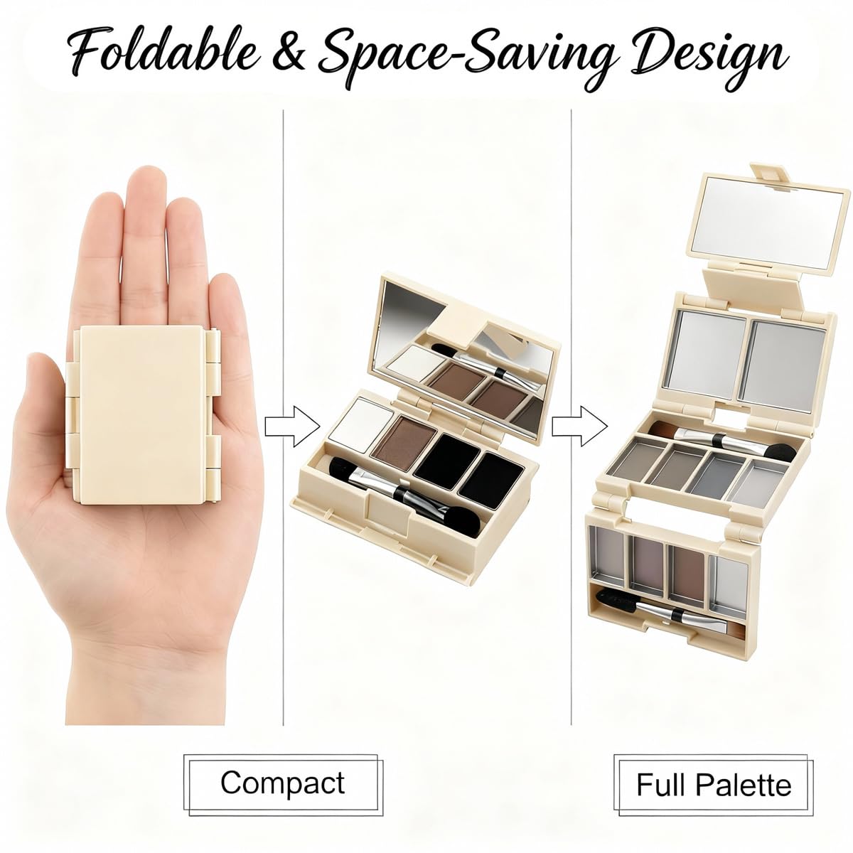 Foldable Magnetic Empty Makeup Palette with Mirror - DIY Eyeshadow Organizer, 3-Layer Portable Travel Case for Beginners, 10 Pans, Brush & Press Tool, Pale Yellow, 1 Pack