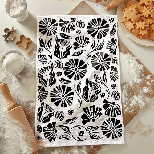 Funny Political Kitchen Towel - Retro Flower Design, 16x24
