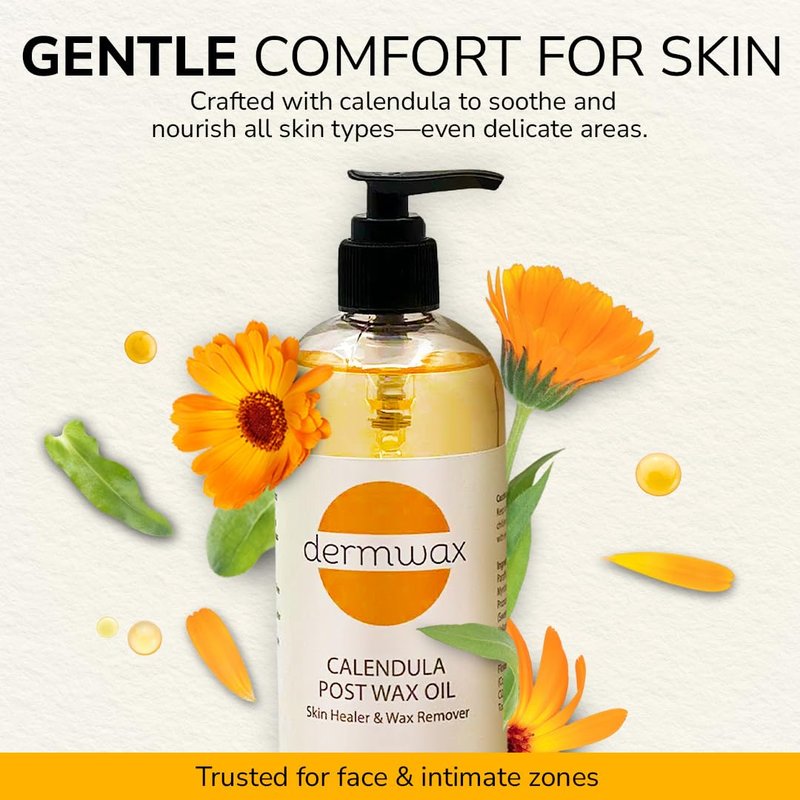 Dermwax Calendula Post Wax Oil 16oz – Post Wax Oil That Helps Calm Skin Instantly After Waxing – Gentle Post Wax Care for All Skin Types – Helps Remove Wax Residue – Paraben & Alcohol-Free