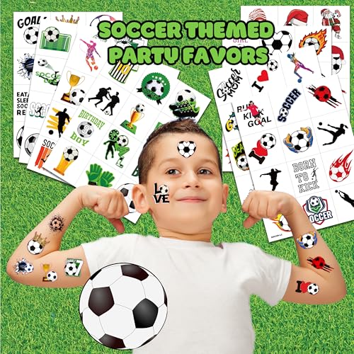 Soccer Temporary Tattoos Set for Kids - 96 Pre-Cut Tattoos