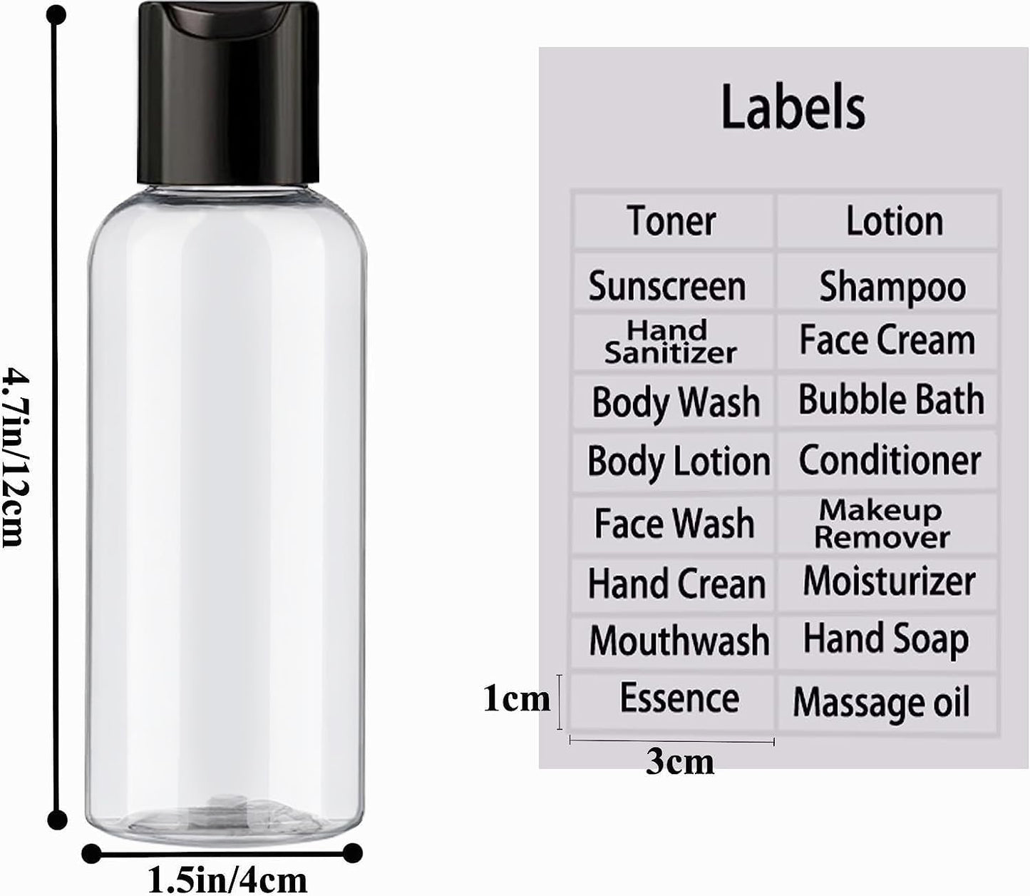 Travel Bottles for Toiletries - 5 Pack TSA Approved Leakproof 3.4 oz Plastic Containers with Labels