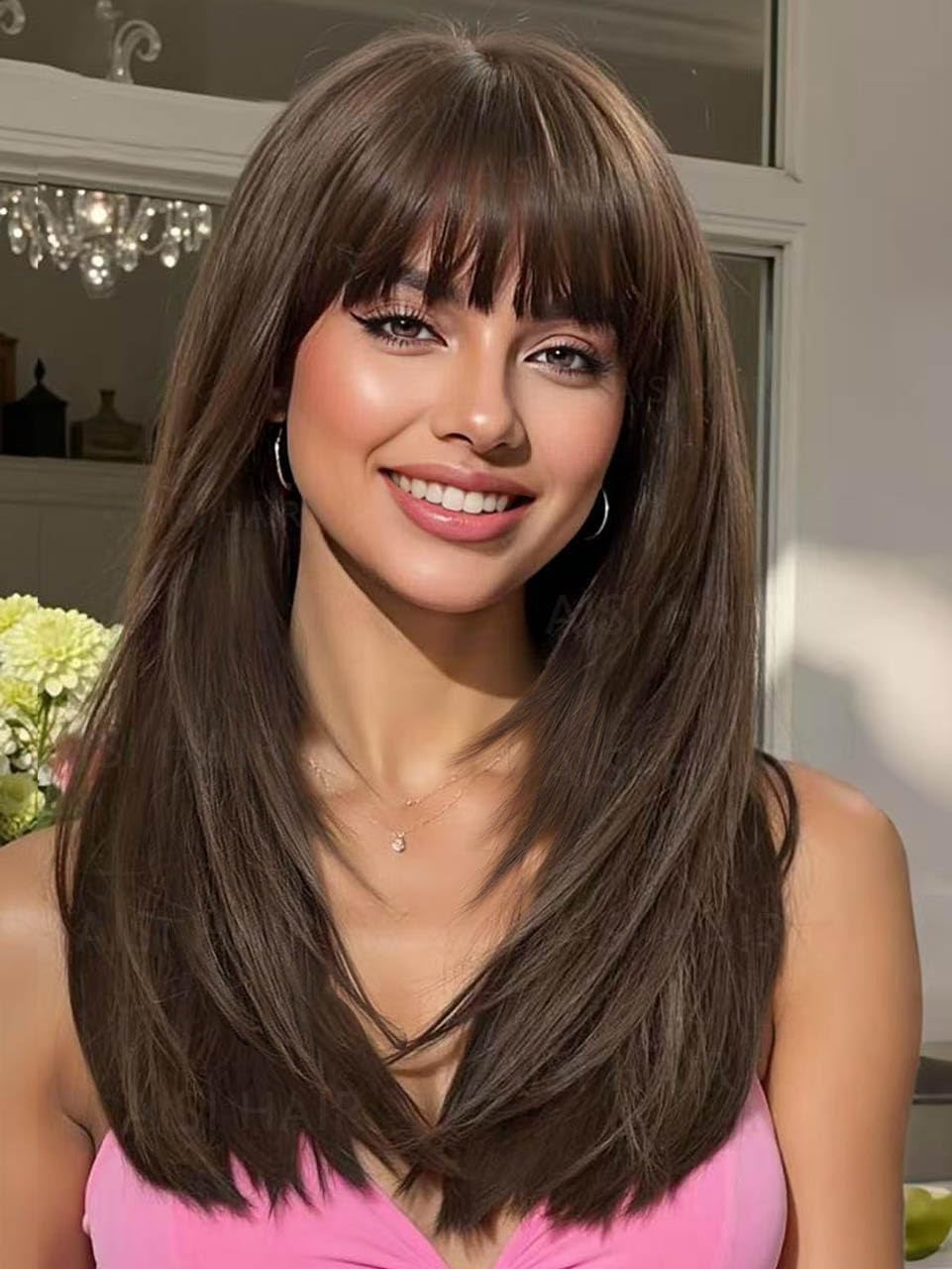 Ash Beige Blonde Wig with Highlights - Beginner Friendly Middle Length Straight Wig for Women | Natural Layered Bangs
