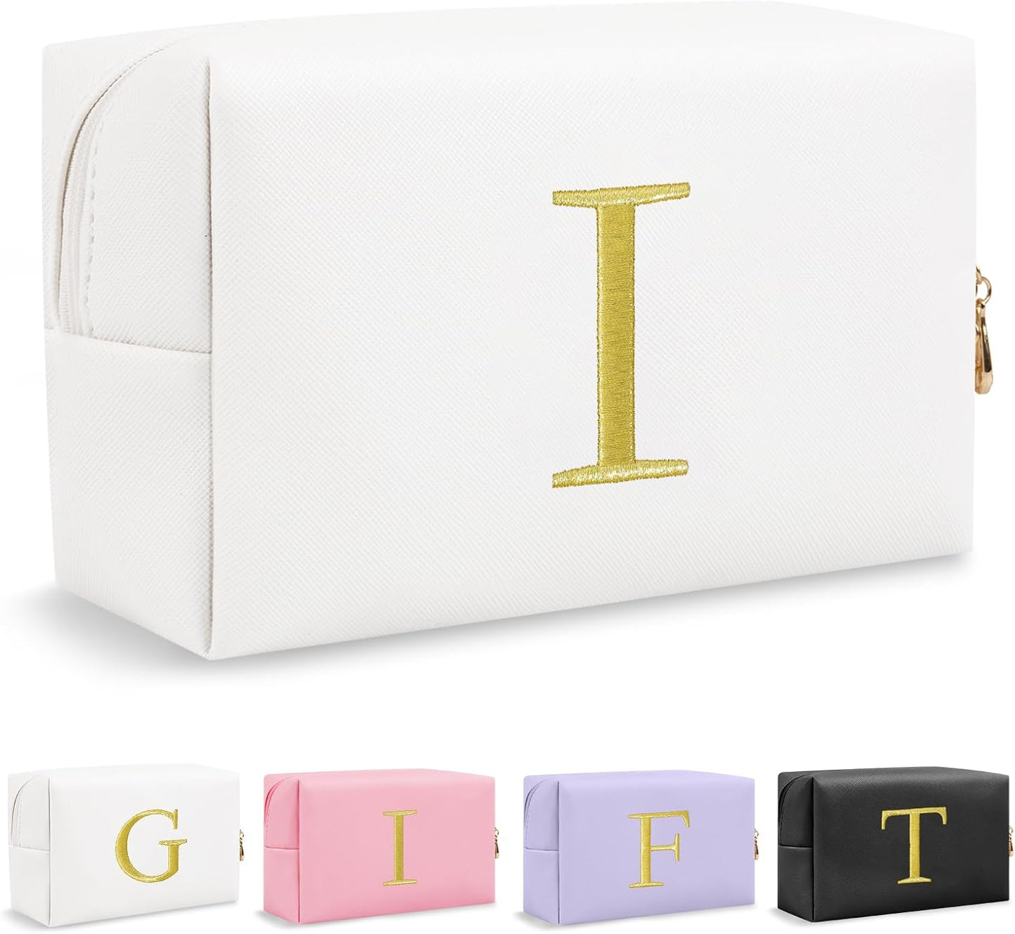 Personalized Initial Makeup Bag - Gold Embroidered Cosmetic Bag for Teens | Custom Travel Toiletry Bag (Black)