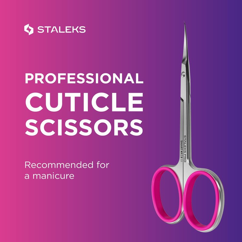 Staleks Professional Cuticle Scissors – Manicure Scissors, Stainless Steel, Extra Fine Curved Blades – Smart 41 Type 3 SS-41/3