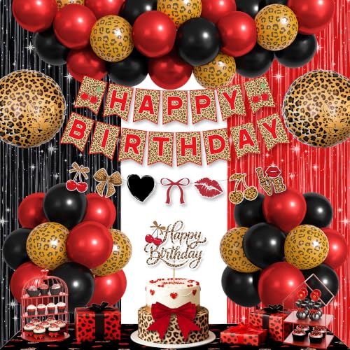 Red Cheetah Print Balloons & Birthday Decorations Set - 72pcs