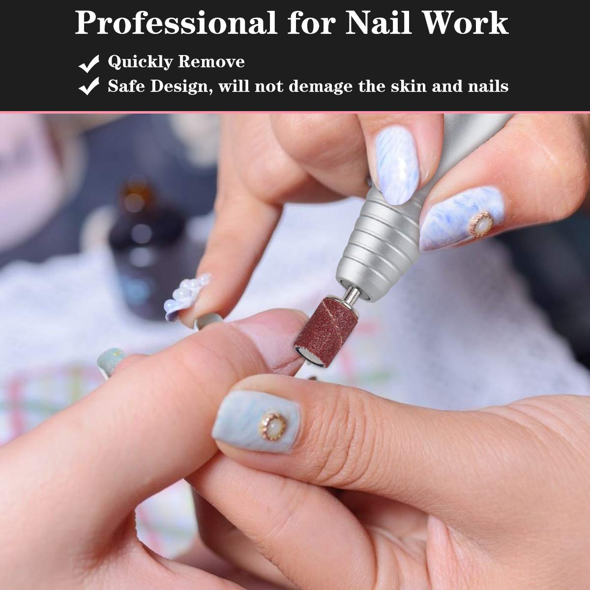 Subay Professional Nail Art Drill Bits Set 6PCS 3/32inch, Sanding Bands 300PCS #80#120#180 for Acrylic, Gel Nails, Dip Powder Nails and Manicure Pedicure