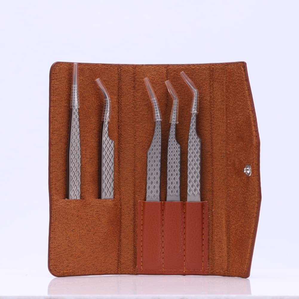 1 Piece PU Leather Empty Tweezers Storage Bag Eyelash Extensions Multi-pockets Travel Case for Eyelash Grafting Extension Tweezers (Brown)