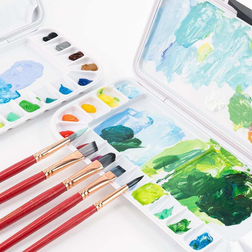 Watercolor Palette - Folding 18-Well Design with Lid & 2 Mixing Areas | Ideal for Gouache & Acrylic Paints, Yellow