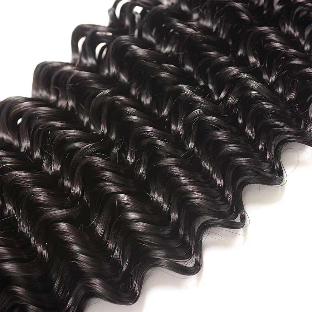 Deep Wave Human Hair Bundles #1B Human Hair Bundles Wet and Wavy Bundle 12 14 16 inch Brazilian Natural Black Deep Wave Bundle