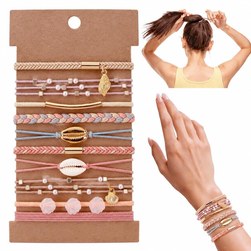 25 Pcs Hair Tie Bracelets - Stylish Boho Hair Ties for Women | No Damage Ponytail Holders in 6 Trendy Colors